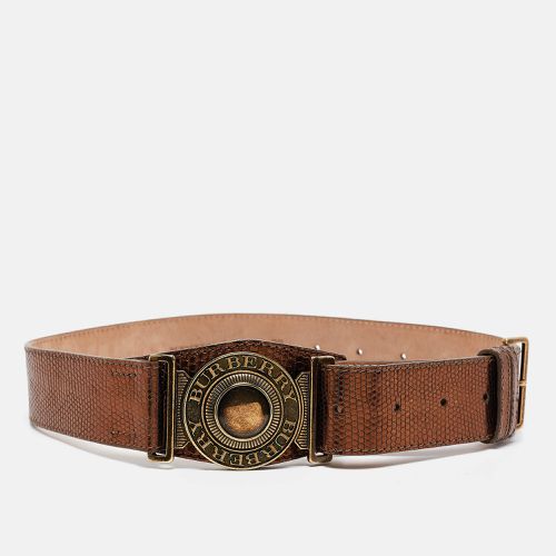 Burberry Bronze Lizard Embossed Leather Logo Buckle Belt Size 70CM - Burberry - Modalova