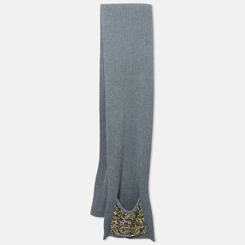 Burberry Grey Wool Blend Rib Kit Embellished Pocket Detail Scarf - Burberry - Modalova