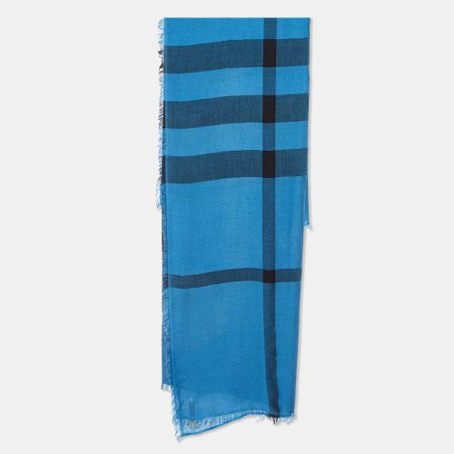 Burberry Blue Giant Check Fringed Cashmere Scarf - Burberry - Modalova