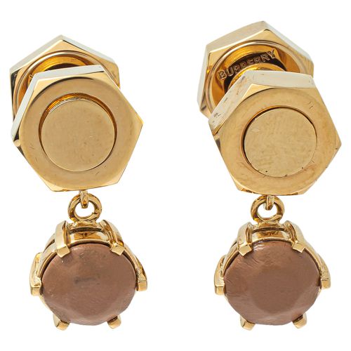 Burberry Gold Plated Leather Inlay Nut & Bolt Drop Earrings - Burberry - Modalova