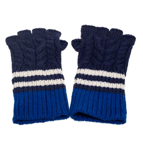 Burberry Blue Striped Cable Knit Cashmere Fingerless Gloves - Burberry - Modalova