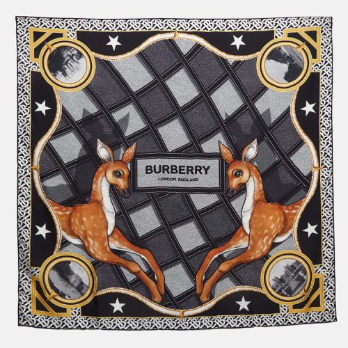 Burberry Black Deer Print Silk Square Scarf - Burberry - Modalova