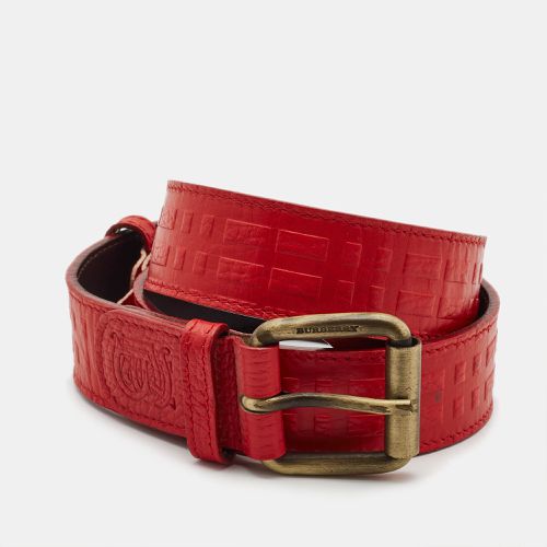 Burberry Red Embossed Leather Buckle Belt 80CM - Burberry - Modalova