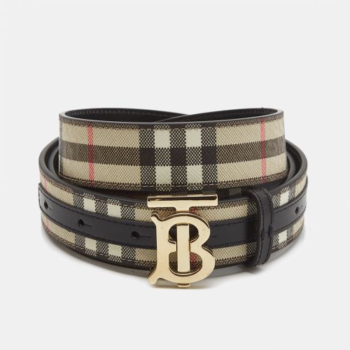 Burberry Black/Beige House Check Coated Canvas and Leather TB Logo Belt M - Burberry - Modalova