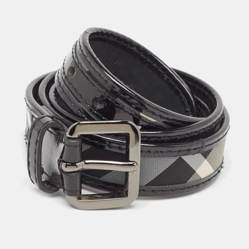 Burberry Black Smoked Check Fabric and Patent Leather Buckle Belt 90CM - Burberry - Modalova