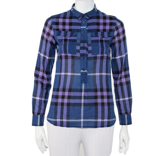 Burberry Brit Navy Blue Checkered Cotton Half Buttoned Shirt XXS - Burberry Brit - Modalova