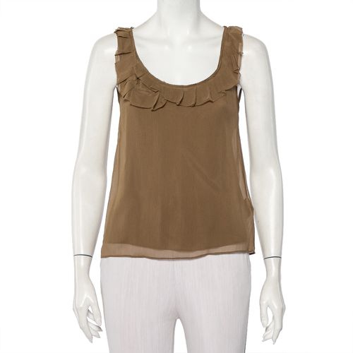 Burberry Brit Khaki Silk Ruffle Neck Detail Sleeveless Top XXS - Burberry Brit - Modalova