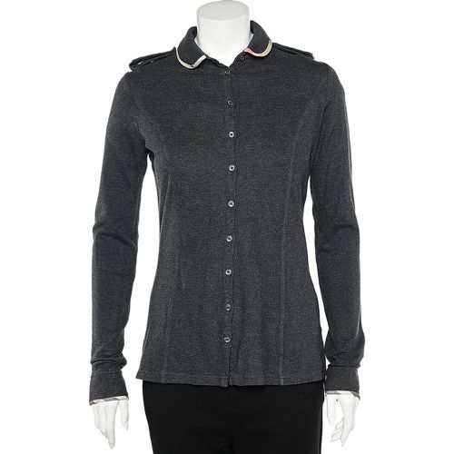 Burberry Grey Cotton Knit Long Sleeve Button Front Top M - Burberry - Modalova