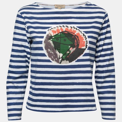 Burberry Blue Graphic Stripe Print Cotton Boat Neck T-Shirt XS - Burberry - Modalova