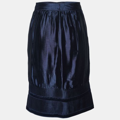 Burberry Navy Blue Silk Blend Textured Hem Detail Mini Skirt S - Burberry - Modalova