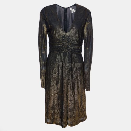 Burberry Gold Metallic Knit Ruched Long Sleeve Dress L - Burberry - Modalova