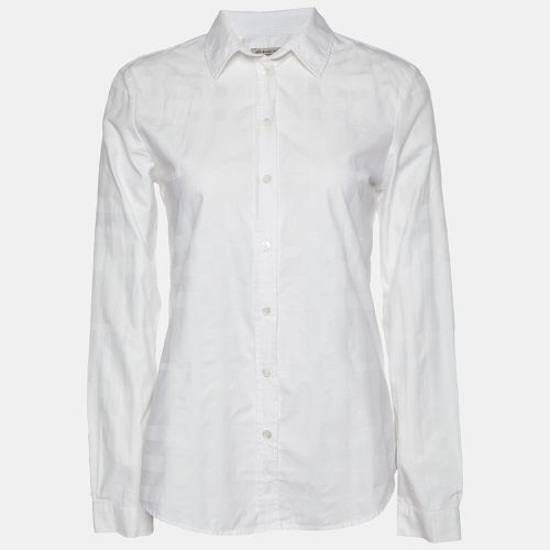 Burberry White Check Pattern Cotton Long Sleeve Shirt S - Burberry - Modalova