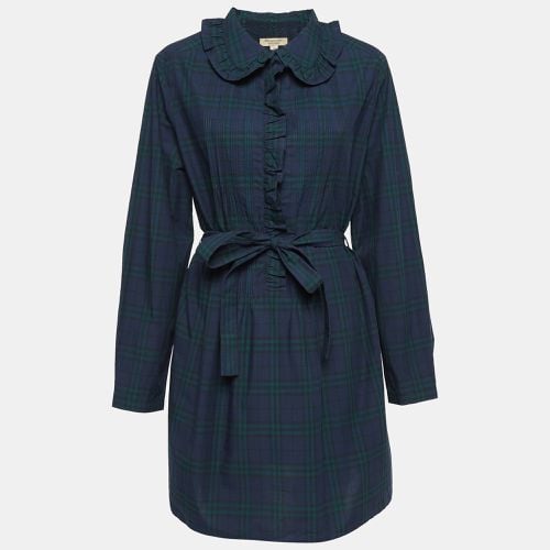 Burberry Navy Blue Plaid Cotton Ruffled Mini Dress L - Burberry - Modalova