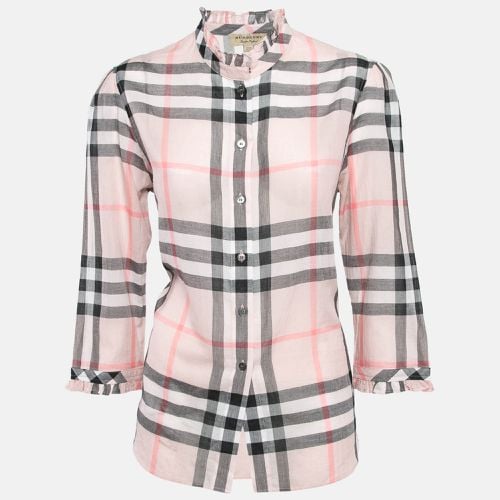 Burberry Pink Plaid Cotton Puff Sleeves Ruffled Button Front Top S - Burberry - Modalova