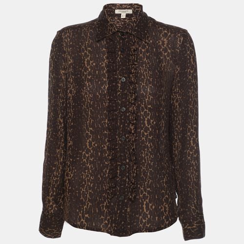 Animal Print Silk Ruffle Detail Button Front Top M - Burberry - Modalova