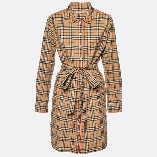 Burberry Beige Plaid Cotton Contrast Trimmed Mini Shirt Dress M - Burberry - Modalova