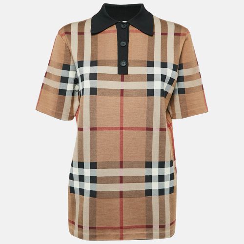 Burberry Beige Plaid Jersey Short Sleeve Polo T-Shirt XS - Burberry - Modalova