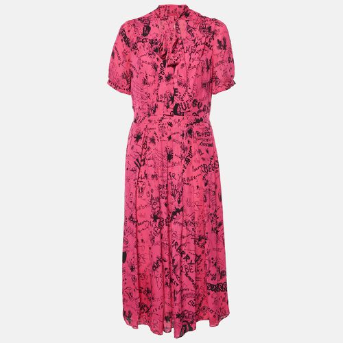 Burberry Pink Antonina Doodle Print Silk Pleated Midi Dress M - Burberry - Modalova