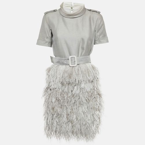 Burberry Grey Cotton Blend Ostrich Feather Fringed Short Dress S - Burberry - Modalova