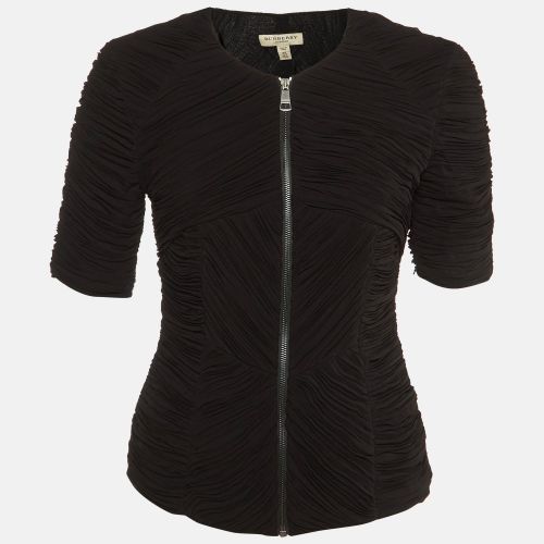 Burberry Black Crepe Plisse Zip Front Top S - Burberry - Modalova