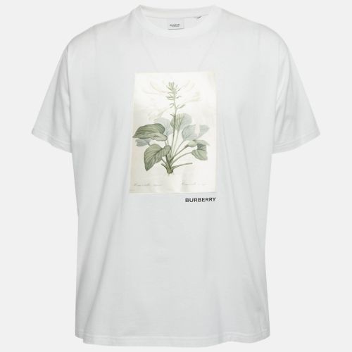 Burberry White Botanical Sketch Print Applique Cotton T-Shirt XL - Burberry - Modalova