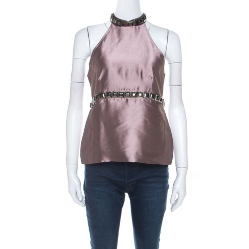 Metallic Silk Blend Stud Embellished Halter Neck Top S - Burberry - Modalova