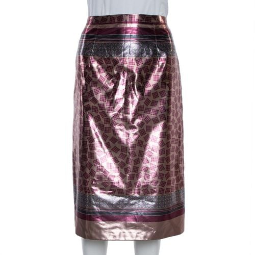 Burberry Champagne Pink Printed Lamé Pencil Skirt M - Burberry - Modalova