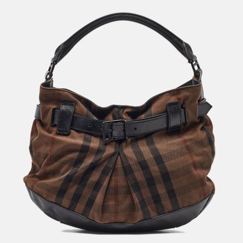 Burberry Black/Brown Housecheck Canvas and Leather Buckle Hobo - Burberry - Modalova