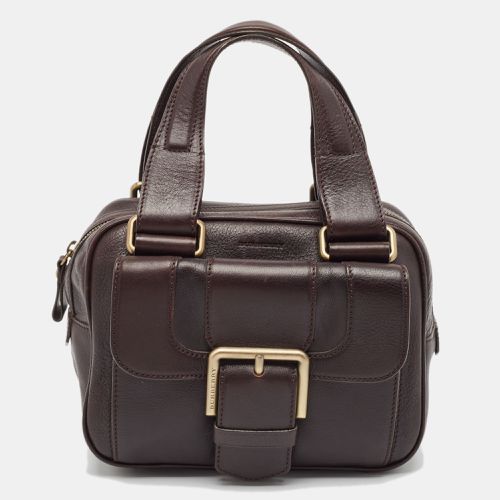 Burberry Choco Brown Leather Buckle Satchel - Burberry - Modalova