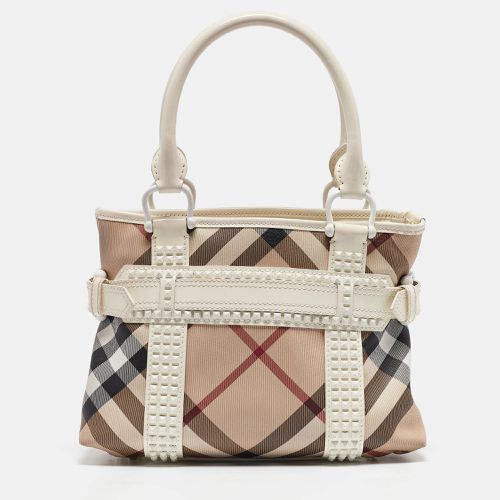 Burberry White/Beige Super Nova Check Vinyl Small Studded Rachel Tote - Burberry - Modalova