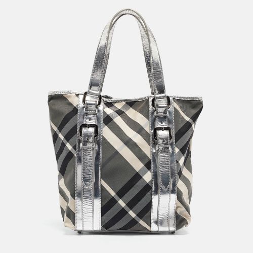 Burberry Silver Beat Check Nylon Victoria Tote - Burberry - Modalova