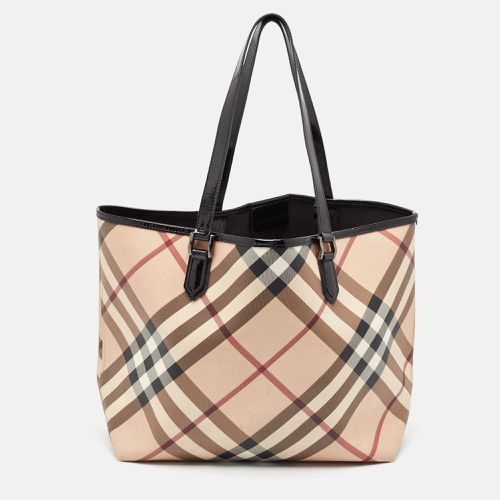 Burberry Black/Beige Supernova Check Vinyl and Patent Leather Large Nickie Tote - Burberry - Modalova