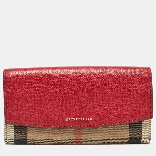 Burberry Beige/Red House Check Fabric and Leather Flap Continental Wallet - Burberry - Modalova