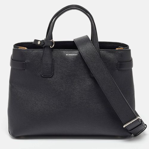 Burberry Black/Beige Leather and House Check Canvas Medium Banner Tote - Burberry - Modalova