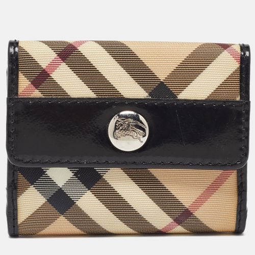 Burberry Beige/Black Nova Check PVC and Patent Leather Compact Wallet - Burberry - Modalova