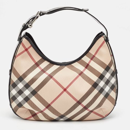 Burberry Metallic/Beige Nova Check Coated Canvas and Leather Barton Hobo - Burberry - Modalova