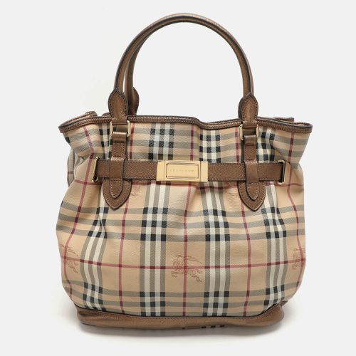 Burberry Beige/Brown Haymarket Check PVC and Leather Medium Golderton Tote - Burberry - Modalova