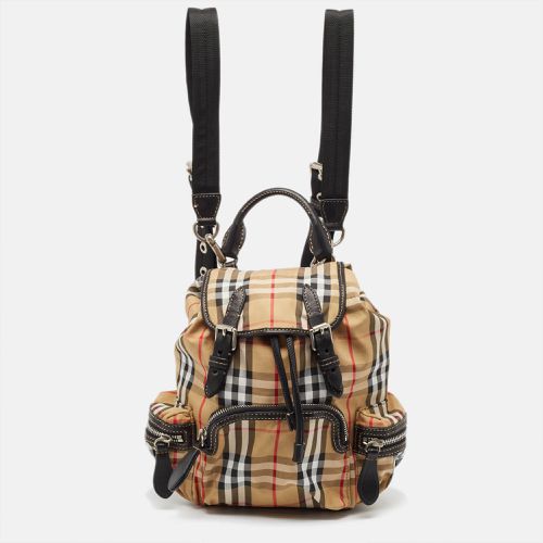 Burberry Beige/Black Leather House Check Nylon and Leather Rucksack Backpack - Burberry - Modalova