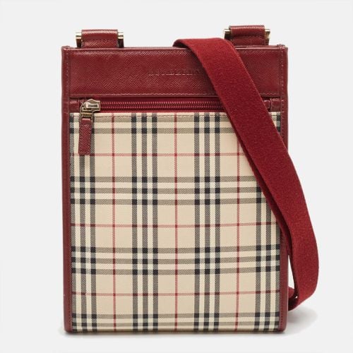 Beige House Check Fabric and Leather Crossbody Bag - Burberry - Modalova