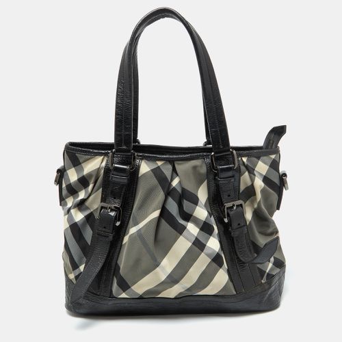 Black Beat Check Nylon and Patent Leather Lowry Tote - Burberry - Modalova