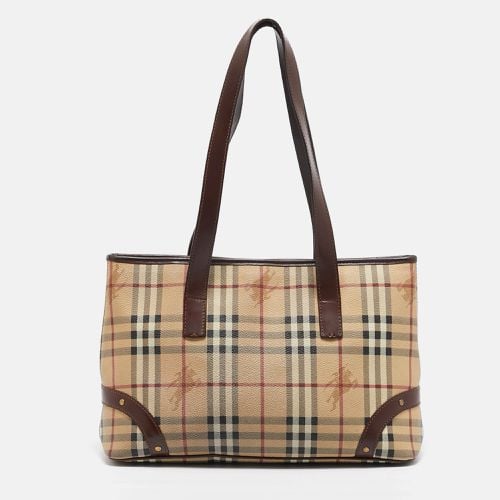 Burberry Dark Brown/Beige Haymarket Check Coated Canvas Tote - Burberry - Modalova