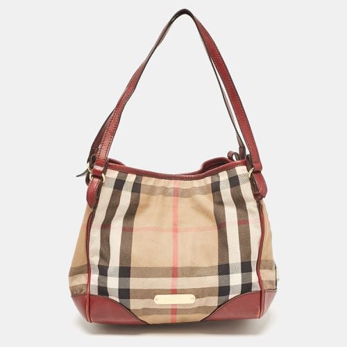 Maroon Leather and House Check Fabric Small Canterbury Tote - Burberry - Modalova