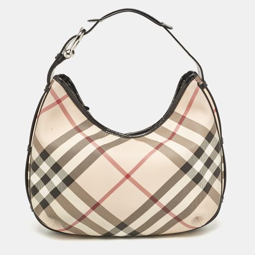 Burberry Black/Beige Nova Check Coated Canvas and Patent Leather Barton Hobo - Burberry - Modalova