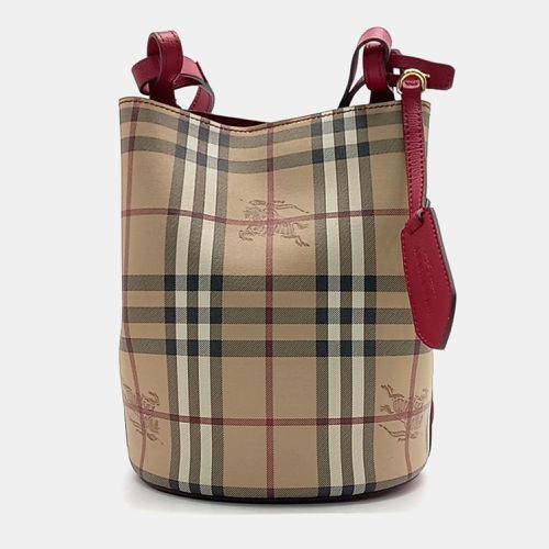 Burberry Beige Multicolor Coated Canvas and Leather Burberry Beige Multicolor Haymarket Bucket Crossbody Bag - Burberry - Modalova