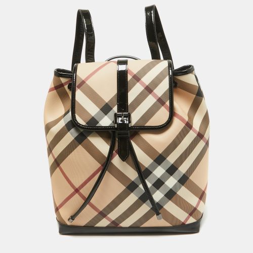 Beige Supernova Check PVC Medium Drawstring Backpack - Burberry - Modalova