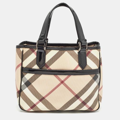 Burberry Black/Beige Nova Check PVC and Patent Leather Front Pocket Tote - Burberry - Modalova