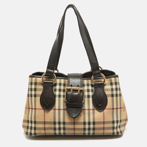 Burberry Beige/Brown Haymarket PVC and Leather Buckle Flap Tote - Burberry - Modalova