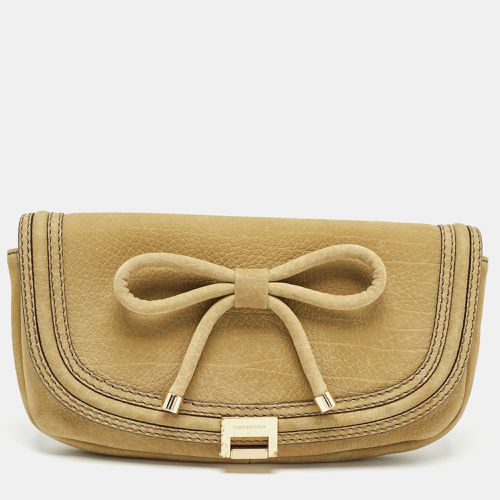 Burberry Green Nubuck Leather Bow Flap Clutch - Burberry - Modalova