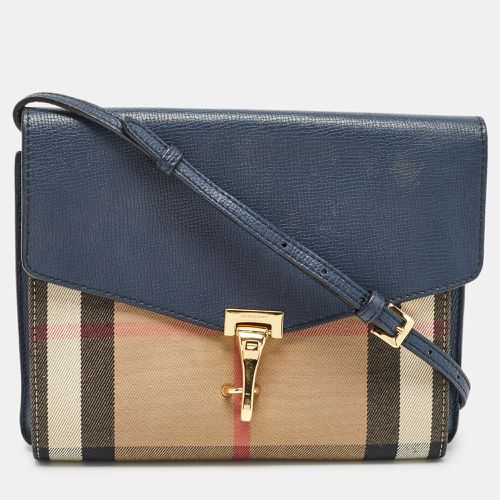 Burberry Navy Blue/Beige House Check Fabric and Leather Small Macken Crossbody Bag - Burberry - Modalova