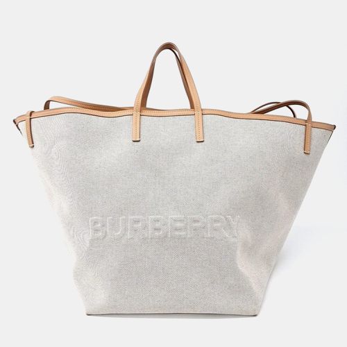 Burberry Cream/Brown Canvas XL Beach Canvas Tote Bag - Burberry - Modalova